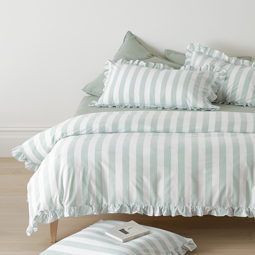 Ruffle Mint Blue Stripe Quilt Cover Set + Separates