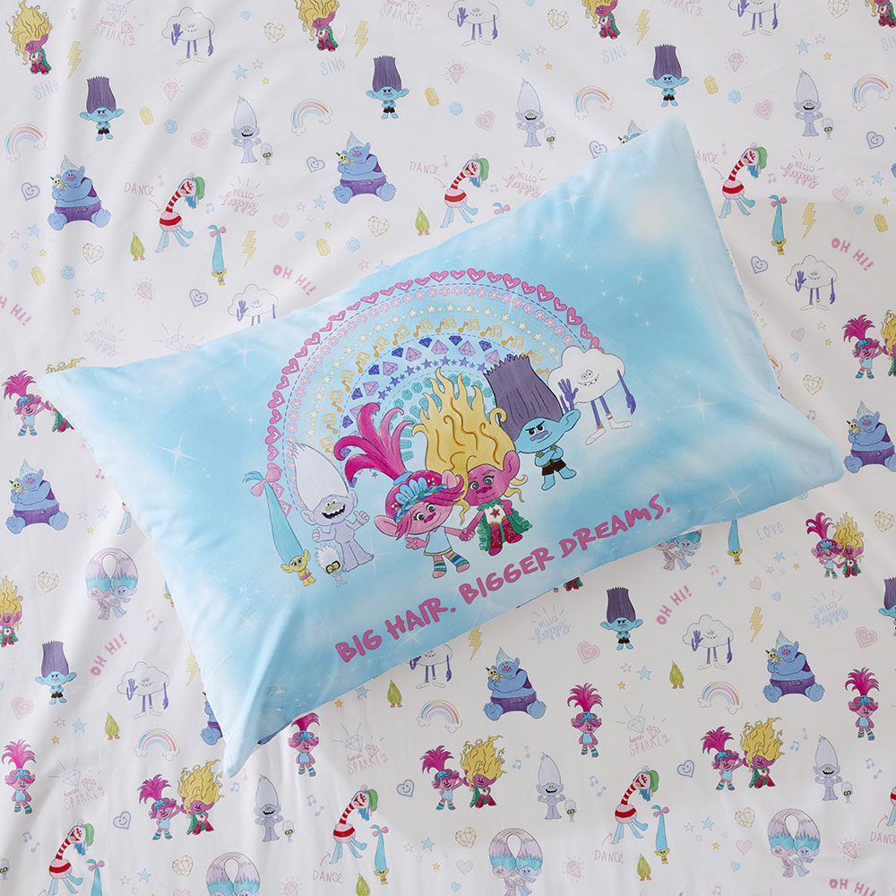 Universal Trolls Big Hair Bigger Dreams Sky Blue Kids Text Pillowcase