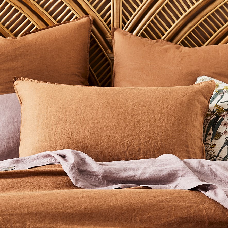 Vintage Washed Linen Caramel Pillowcase