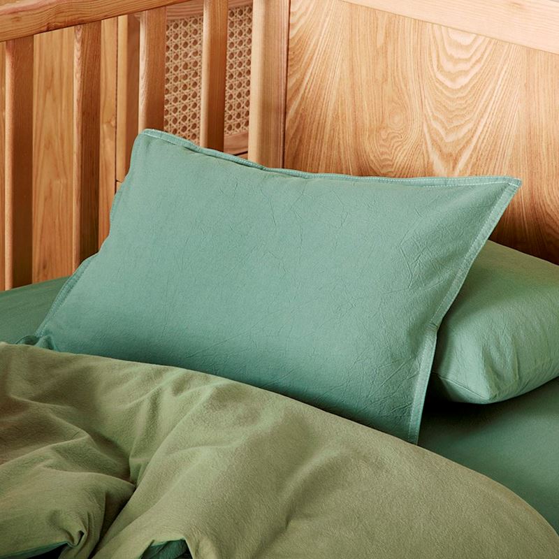 Stonewashed Cotton Forest Green Cot Quilt Cover Set