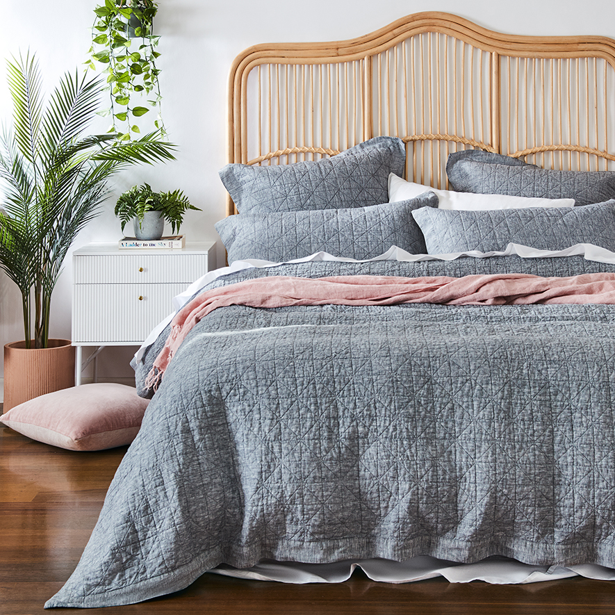 Vintage Washed Linen Indigo Quilted Quilt Cover Separates