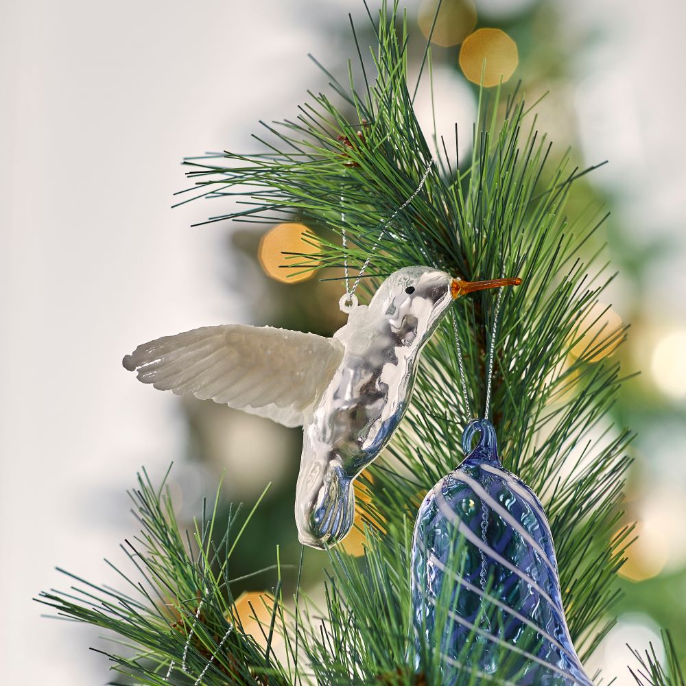 Luxe Hummingbird White Antiqued Glass Decoration