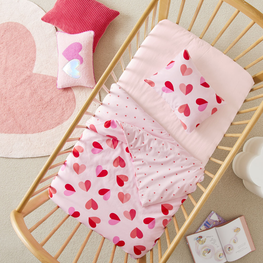 Sweet Heart Pink Cot Quilt Cover Set