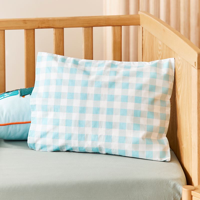 Stonewashed Cotton Gingham Seafoam Cot Quilt Cover Set