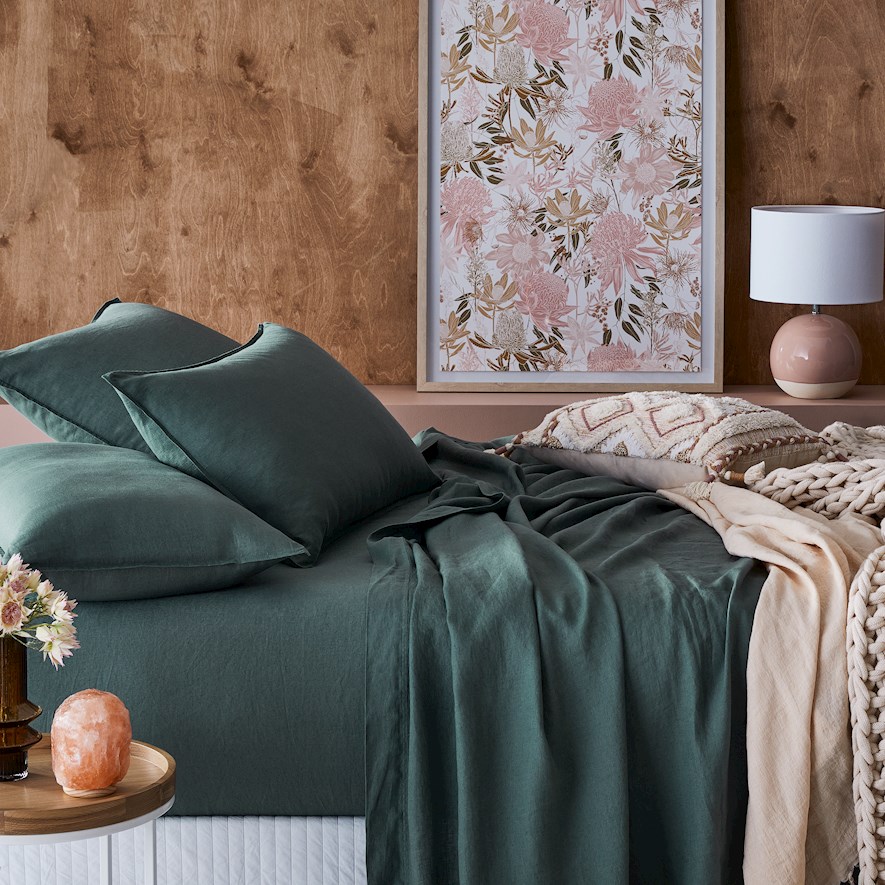 Vintage Washed Linen Cypress Sheet Set