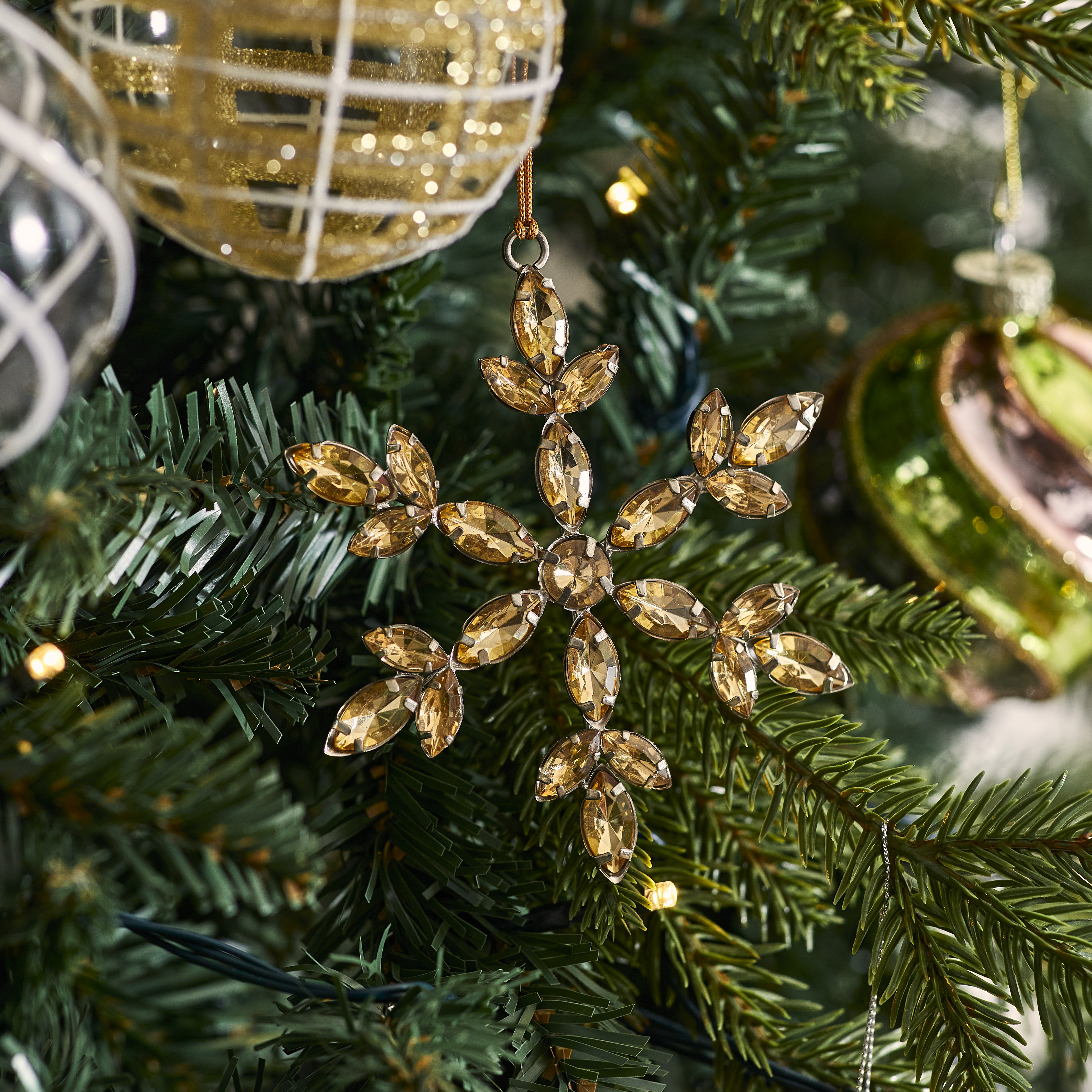 Luxe Gold & Amber Starburst Snowflake Ornament
