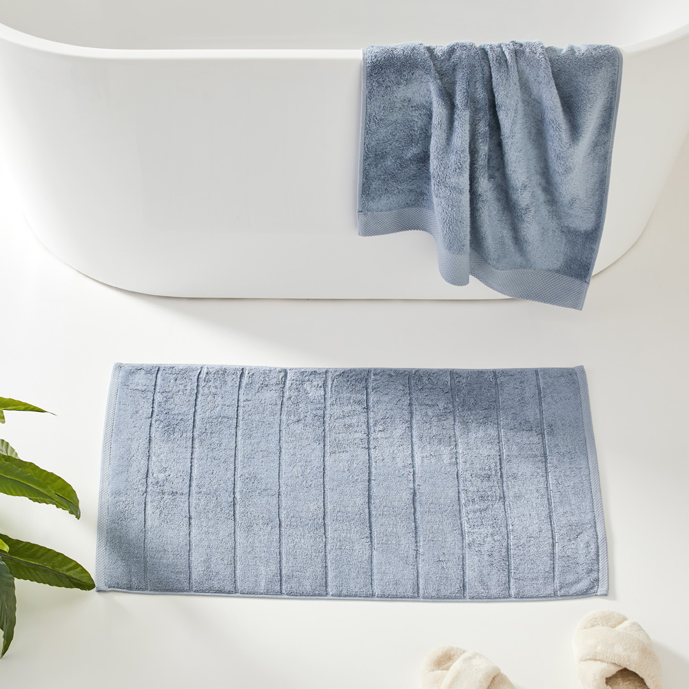 Navara French Blue Solid Cotton Bamboo Bath Mat