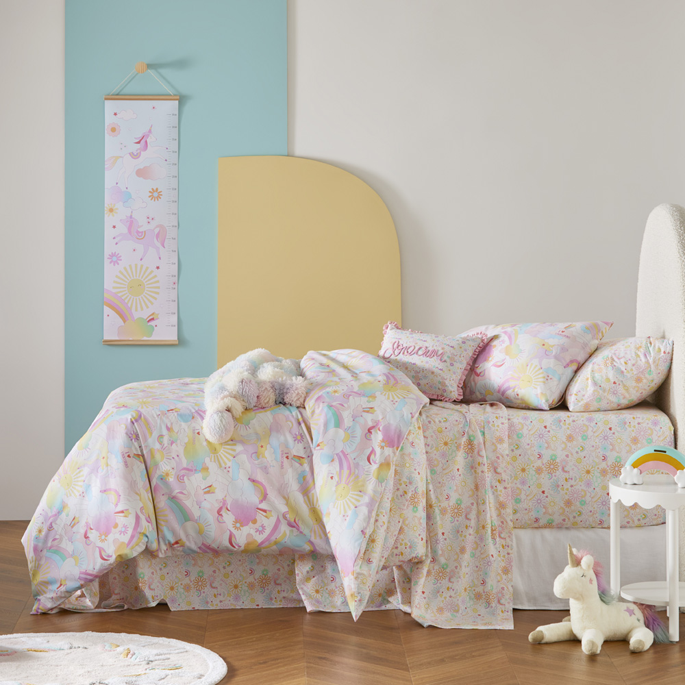 Stonewashed Cotton I Love Unicorns Rainbow Quilt Cover Set