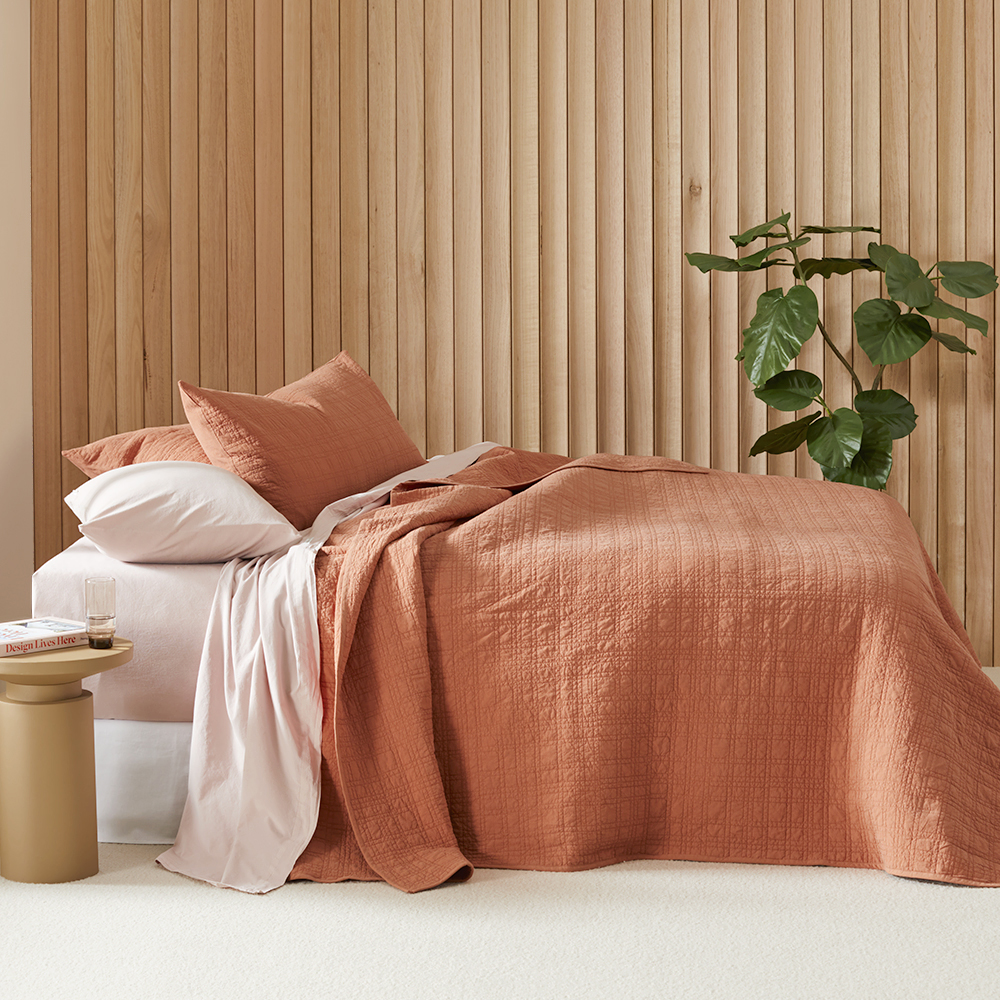 Stonewashed Cotton Paprika Quilted Coverlet Separates