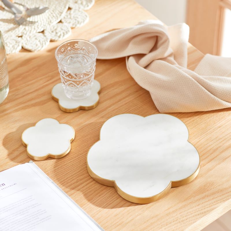 Flower Marble White & Gold Trivet