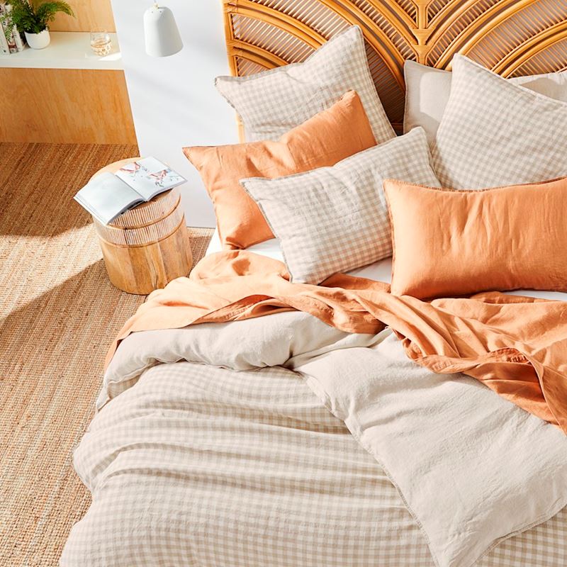 Vintage Washed Linen Check Pillowcase