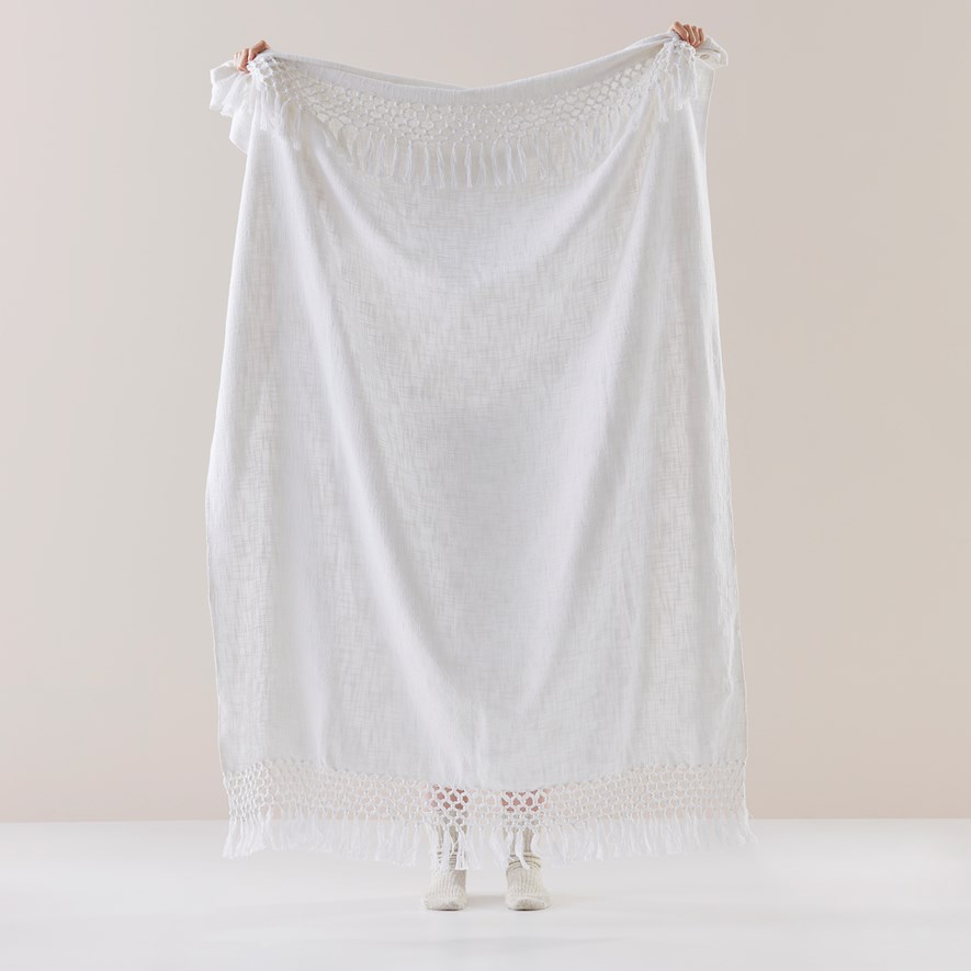 Macrame White Knot Throw