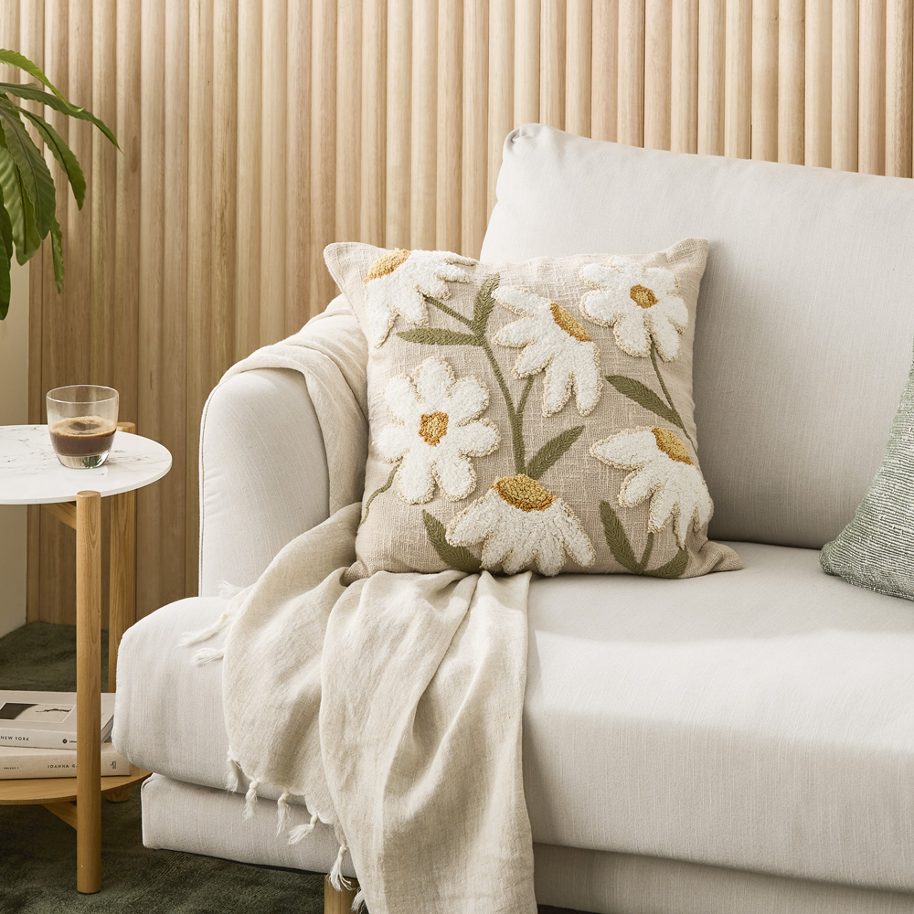 Priya Floral Natural Tufted Cushion