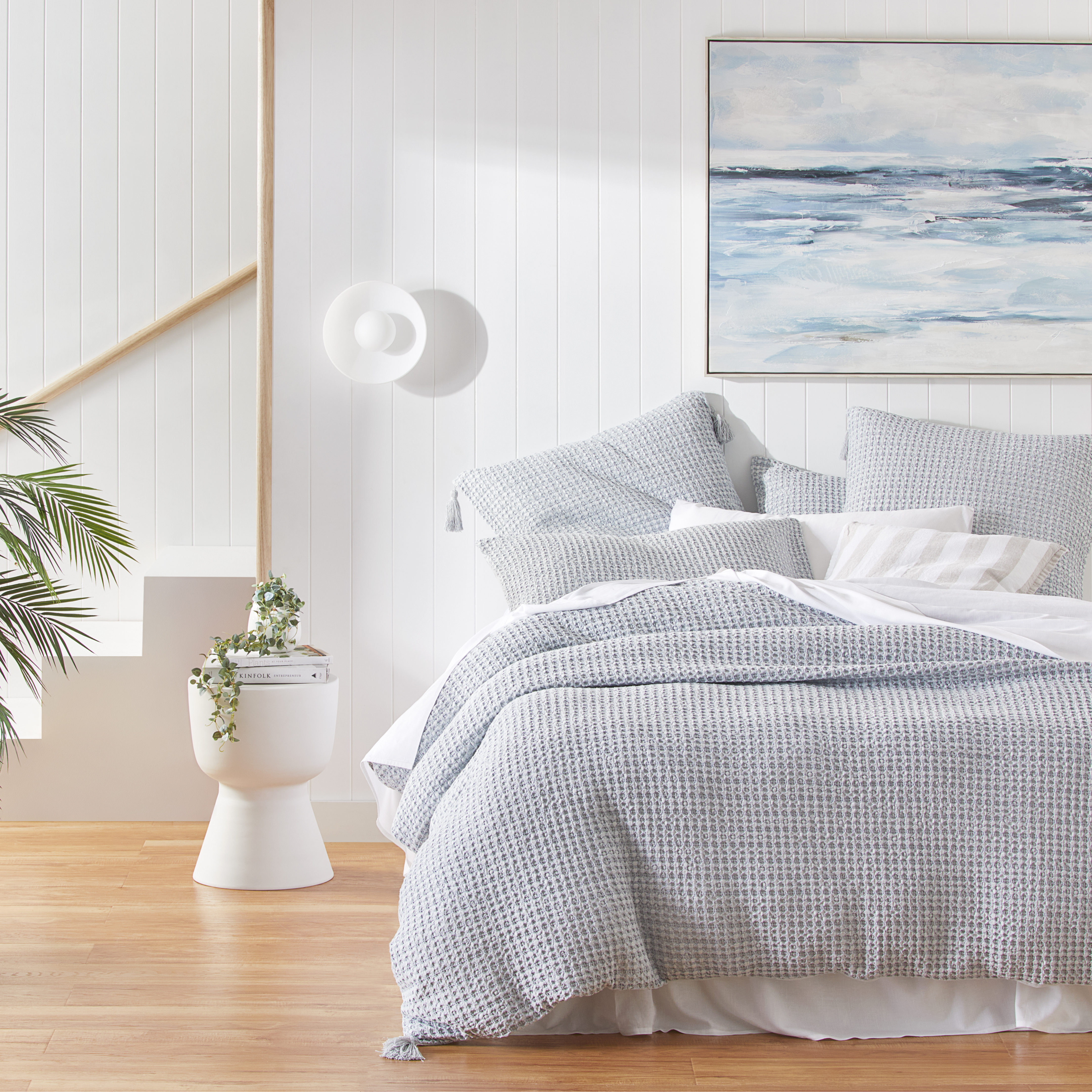 Ren Blue Grey Waffle Quilt Cover Separates