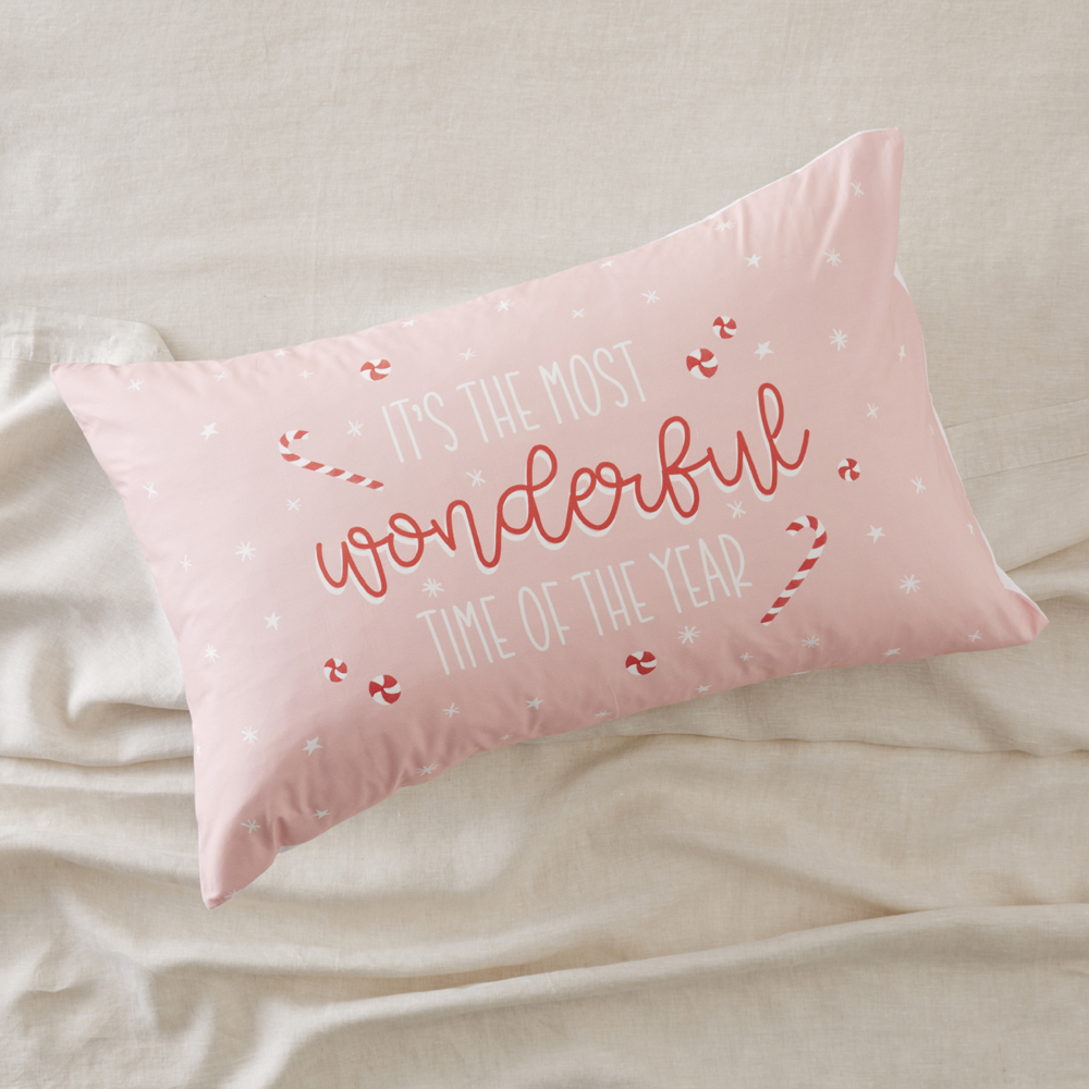 Most Wonderful Time Christmas Text Pillowcase
