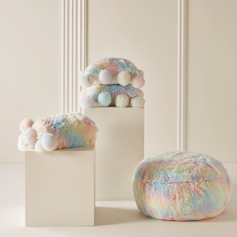 Snuggly Sherpa Rainbow Pom Pom Throw