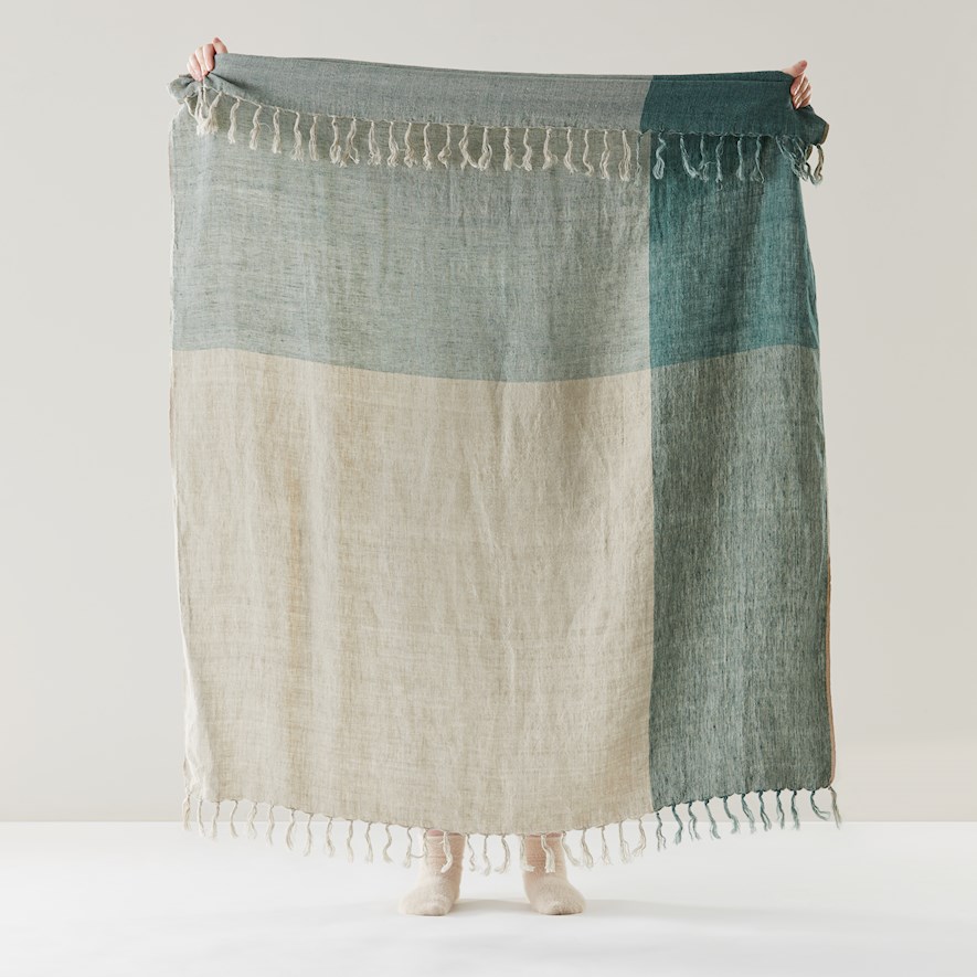 Malmo Soft Pine Check Linen Throw