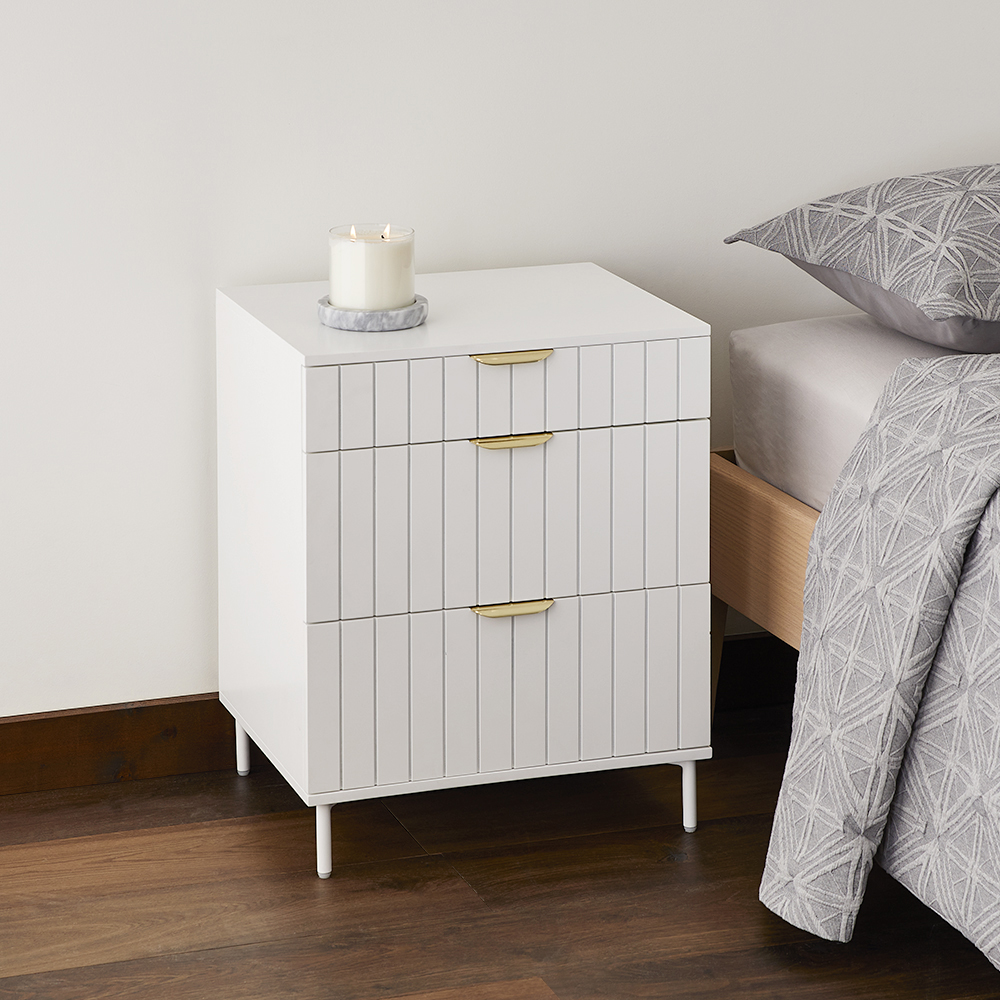 Manhattan White 3 Drawer Side Table