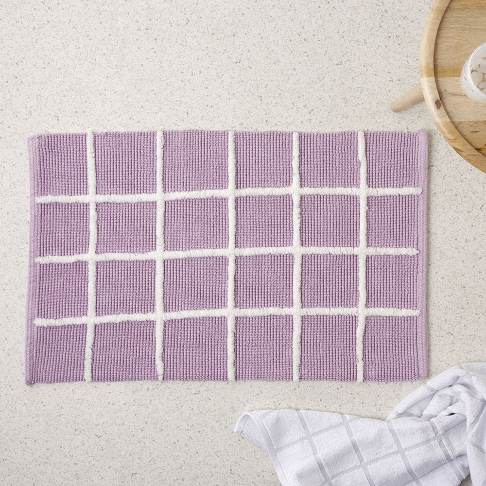 Nelson Check Lilac Bath Mat