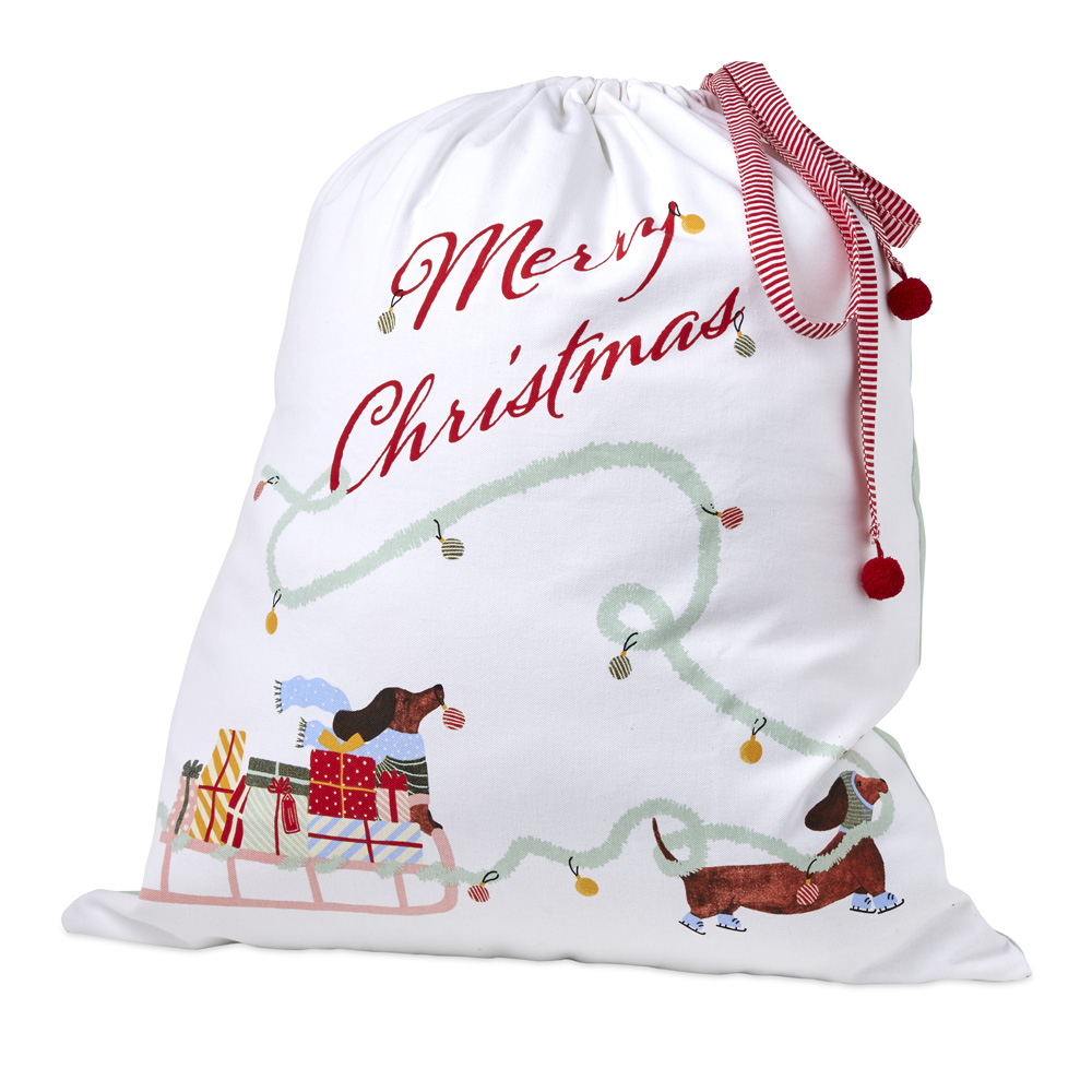 Festive Dashing Dachshunds Santa Sack