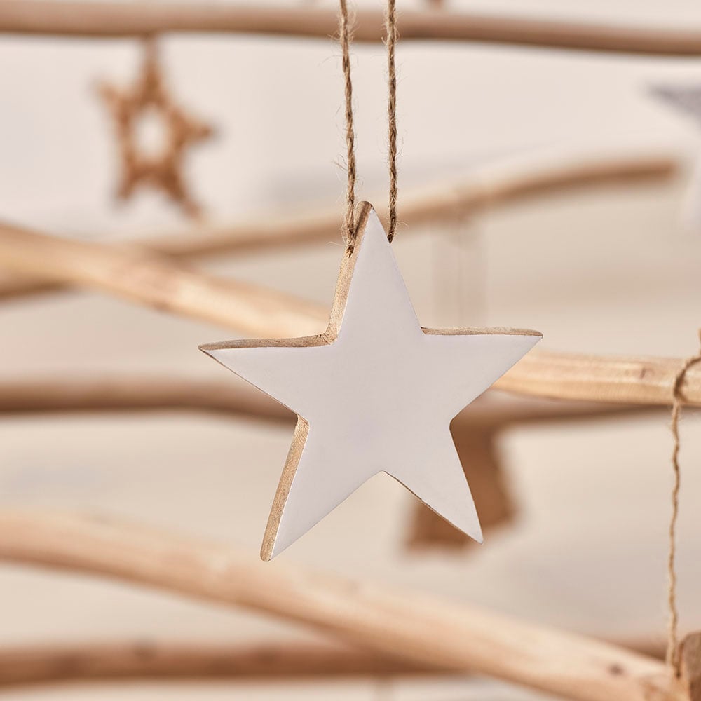 Hanging White Timber Star