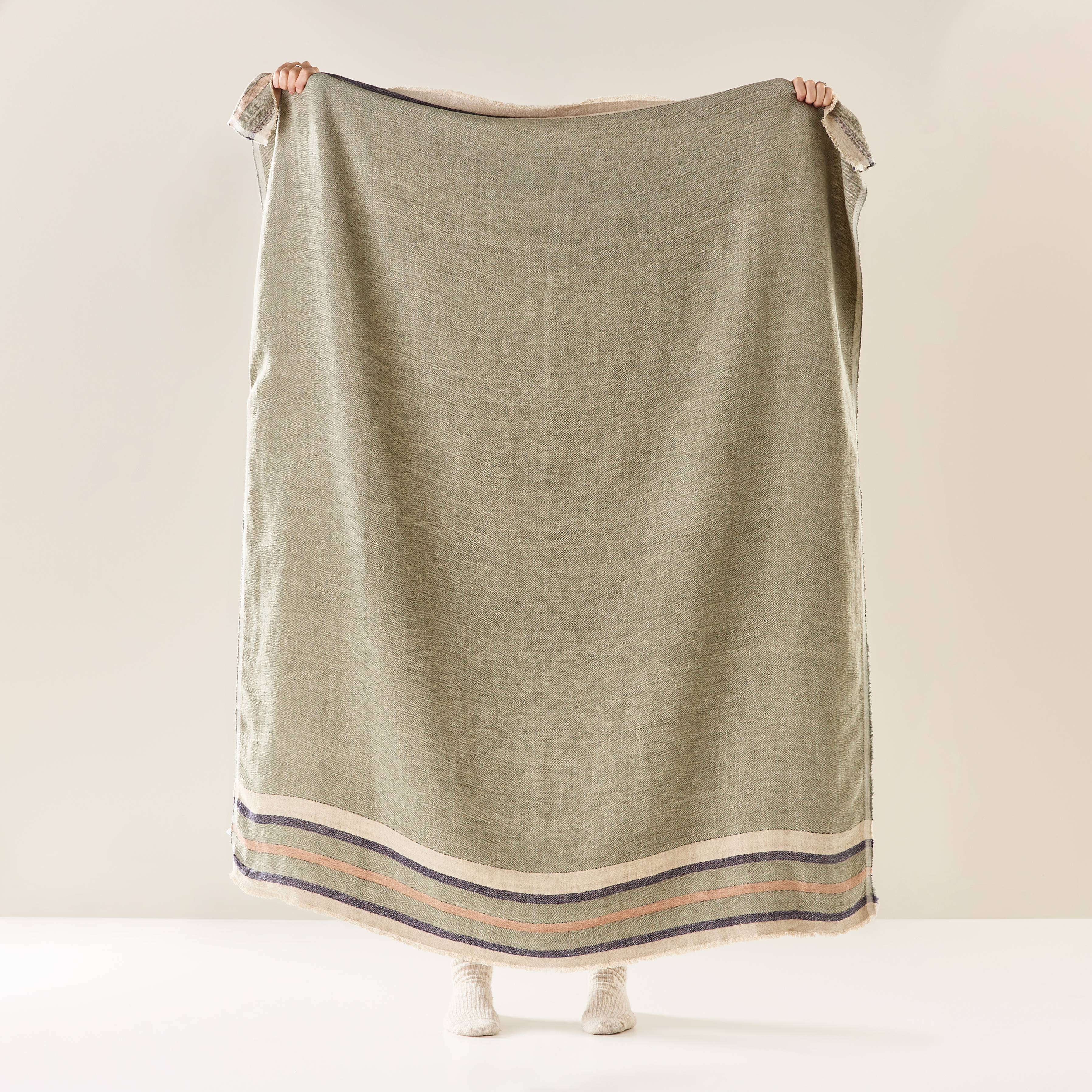 Indra Green Linen Throw