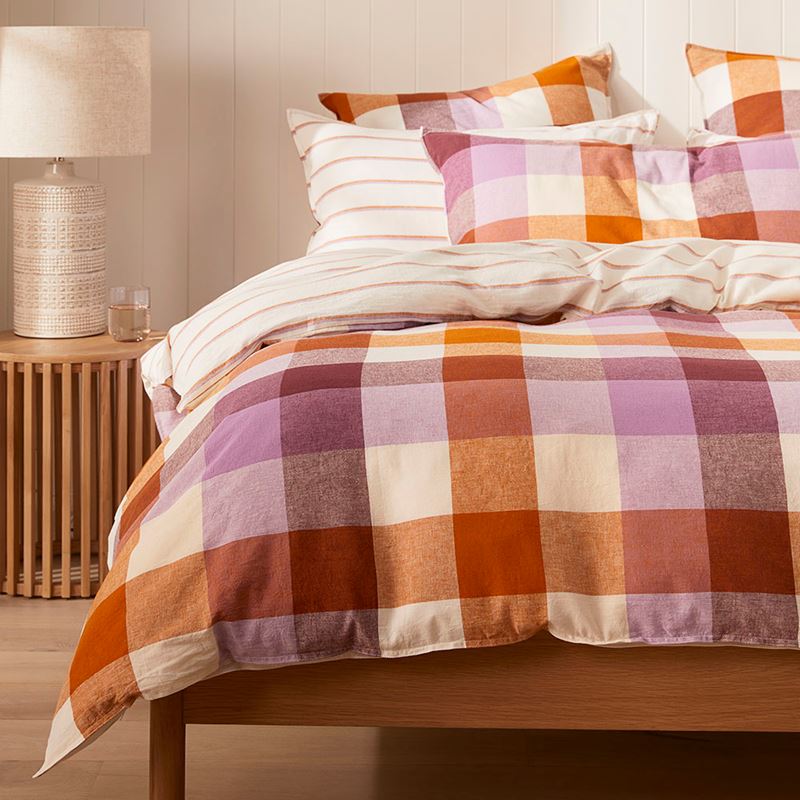Vintage Washed Linen Cotton Grape Check Quilt Cover Set + Separates