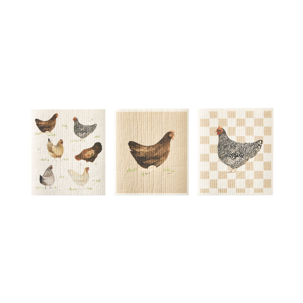 Printed Chooks Dishcloth Pack of 3