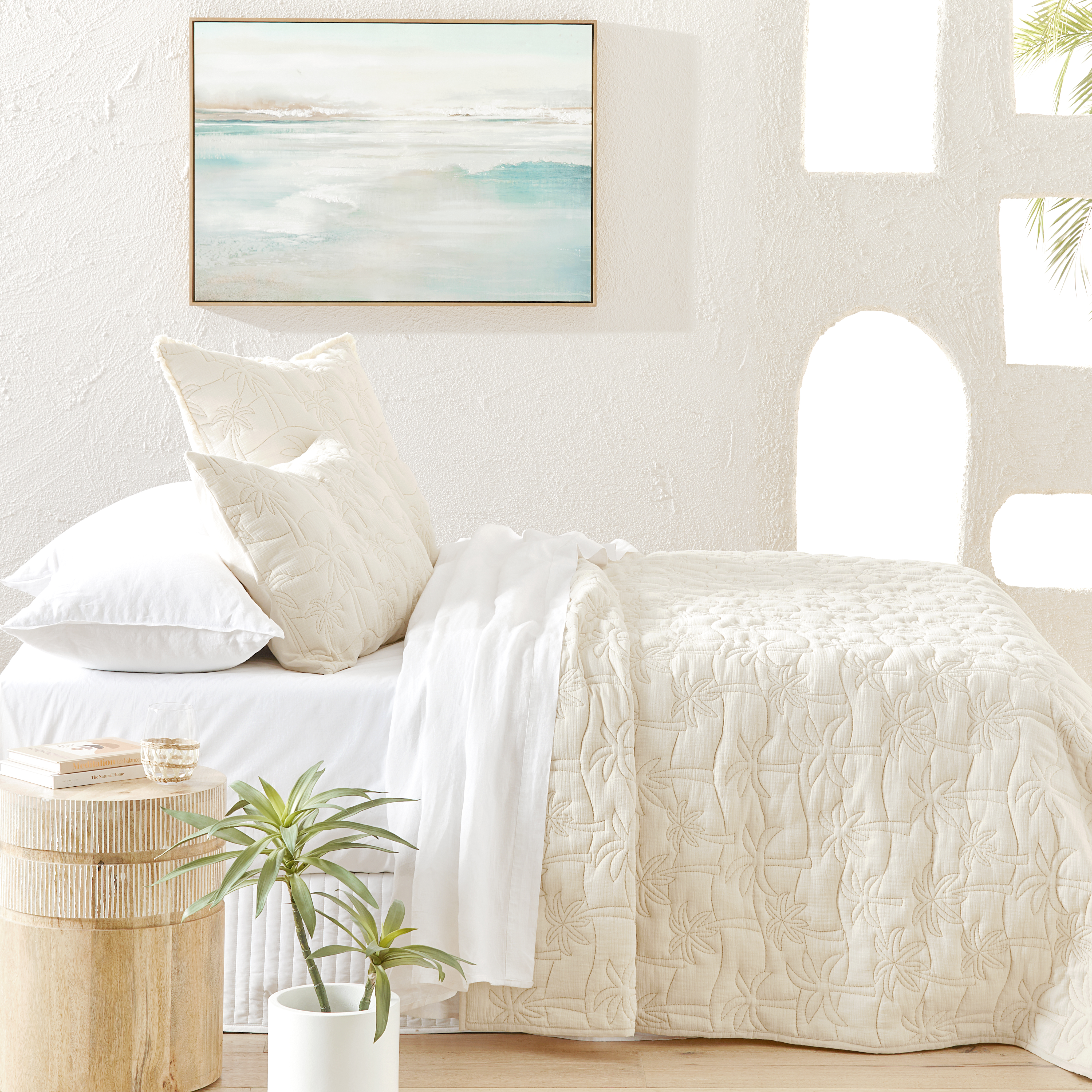 Palm Cove Natural Quilted Coverlet