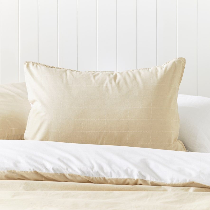 Stonewashed Cotton Sand Sketched Brick Pillowcases