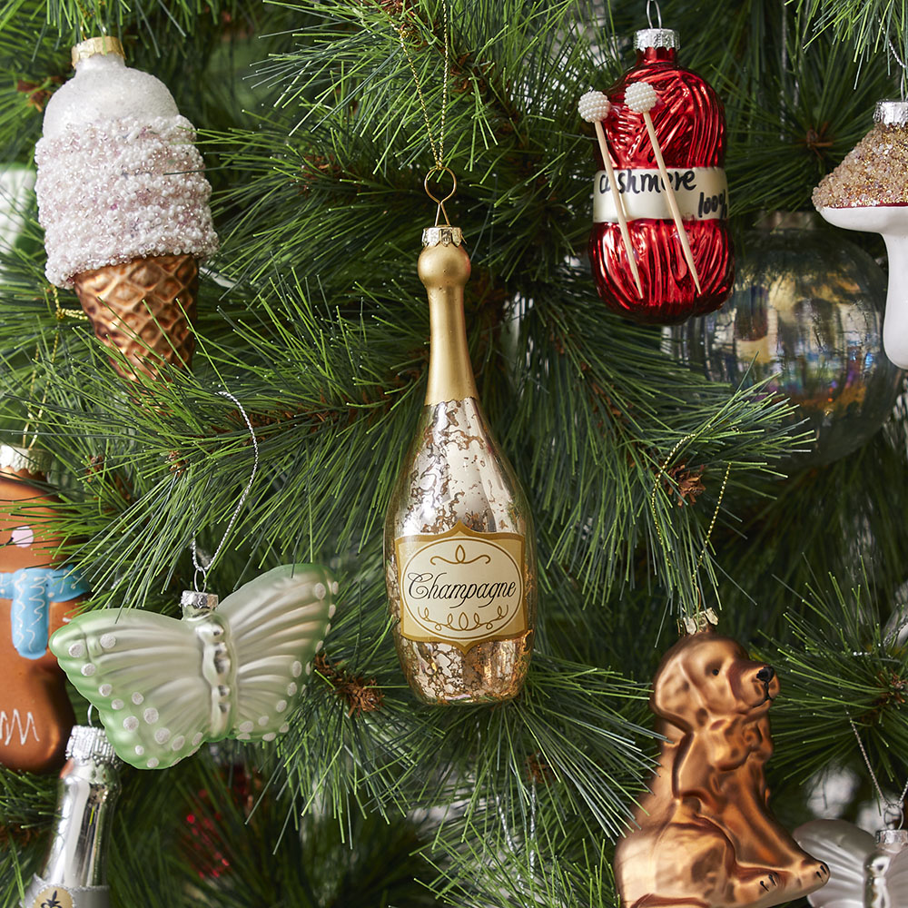 Luxe Champagne Bottle Antiqued Glass Decoration