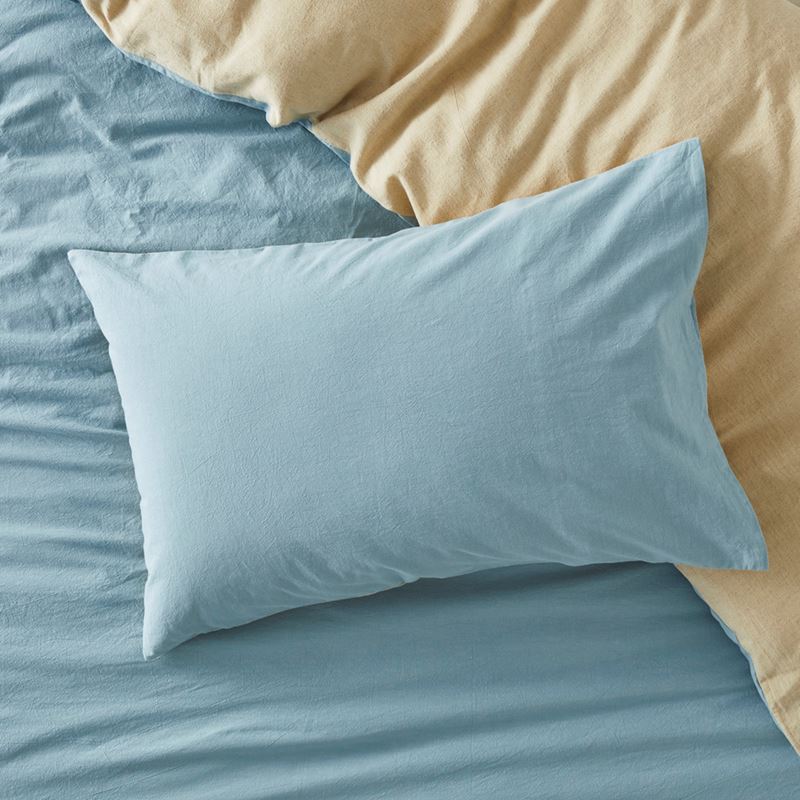 Olsen Linen Cotton Natural & Mid Blue Quilt Cover Set