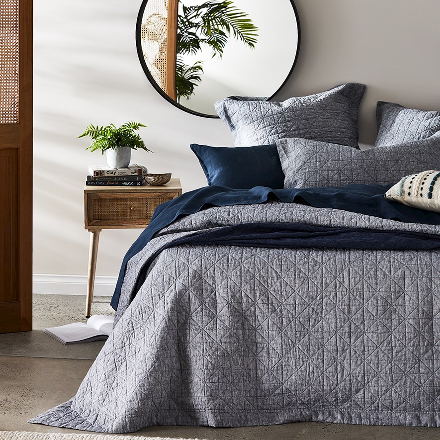 Vintage Washed Linen Coverlet Indigo Separates