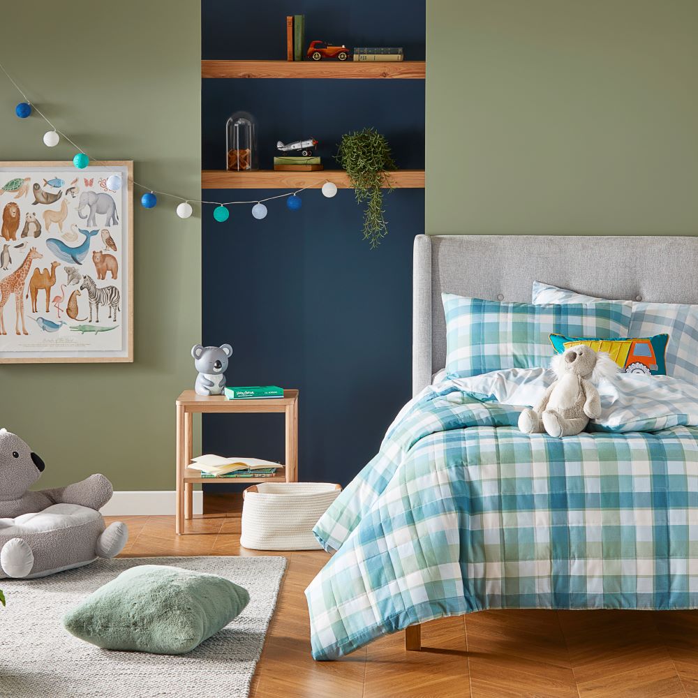 Ollie Gingham Fern Quilt Cover Set