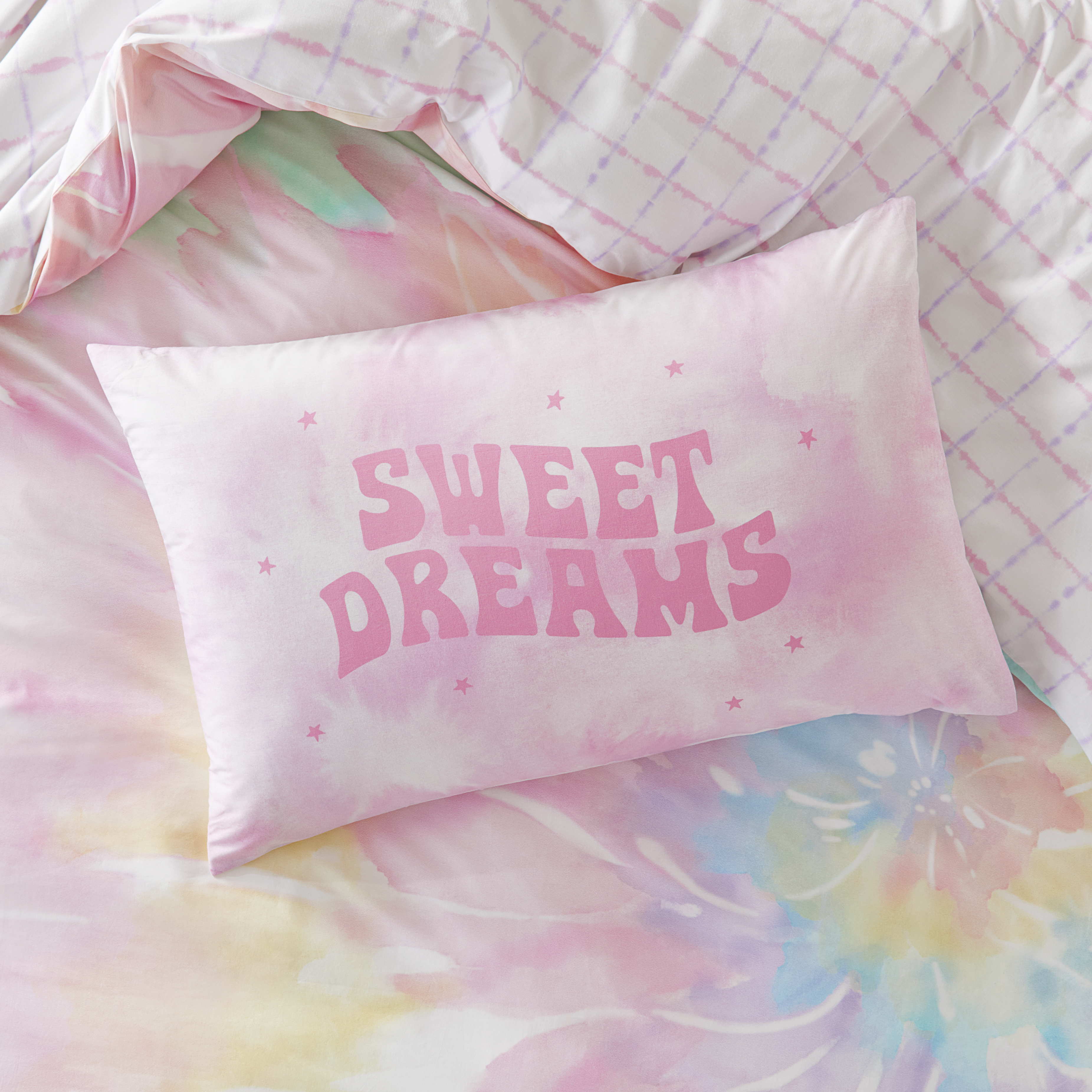 Tie Dye Dreams Pink Text Pillowcase