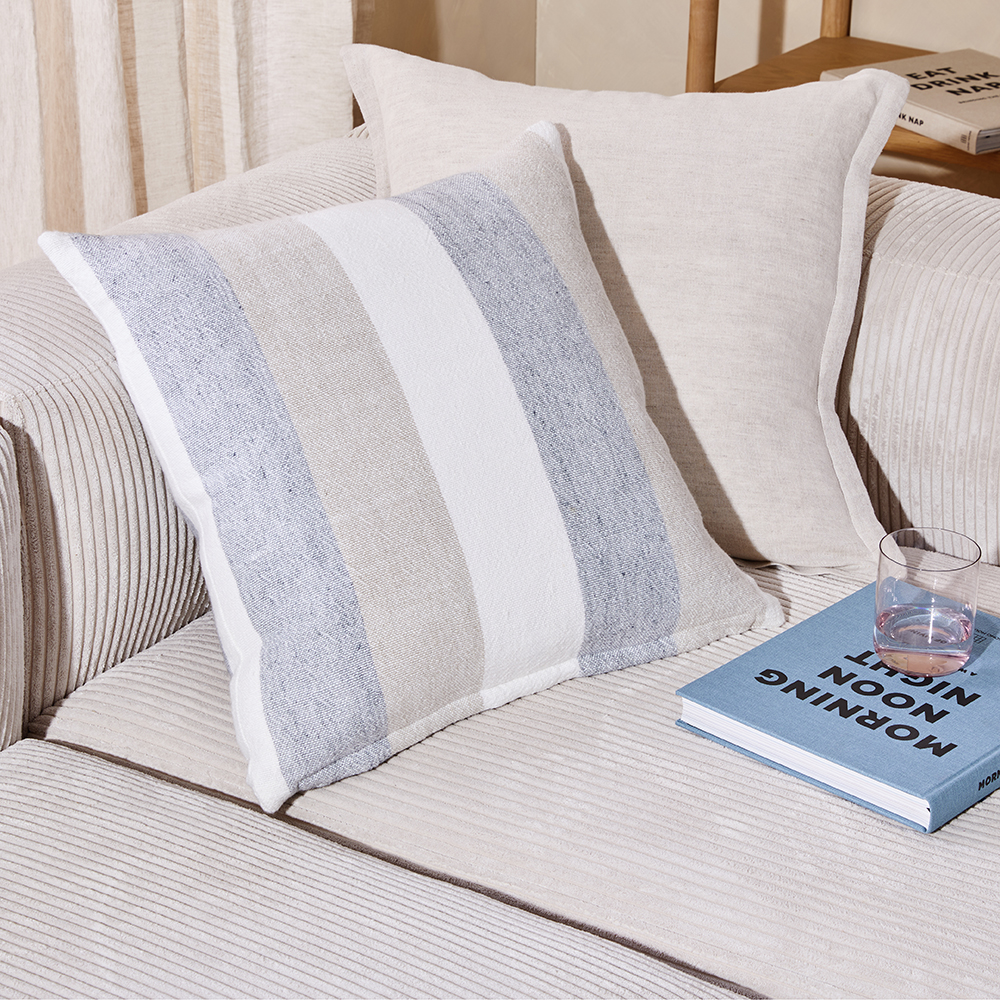 Cabo Natural & Blue Stripe Cushion