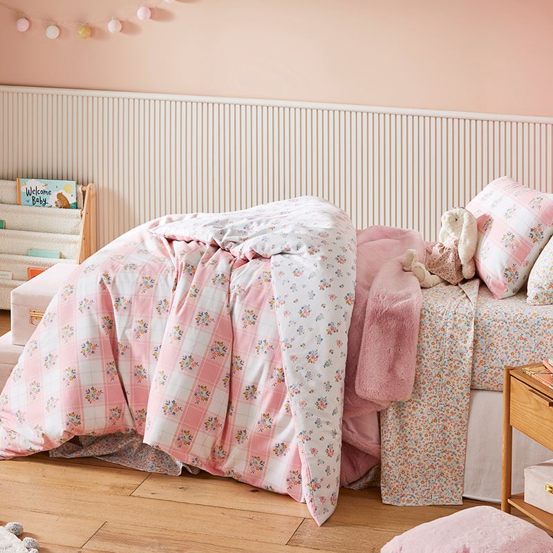 Lottie Vintage Pastel Pink Floral Flannelette Quilt Cover Set