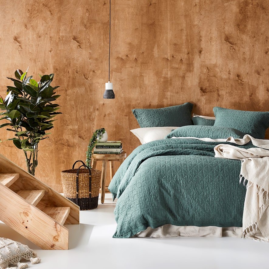 Vintage Washed Linen Cypress Quilted Quilt Cover Separates