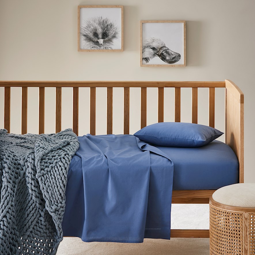 Dreamy Cotton Midnight Blue Cot Sheet Set