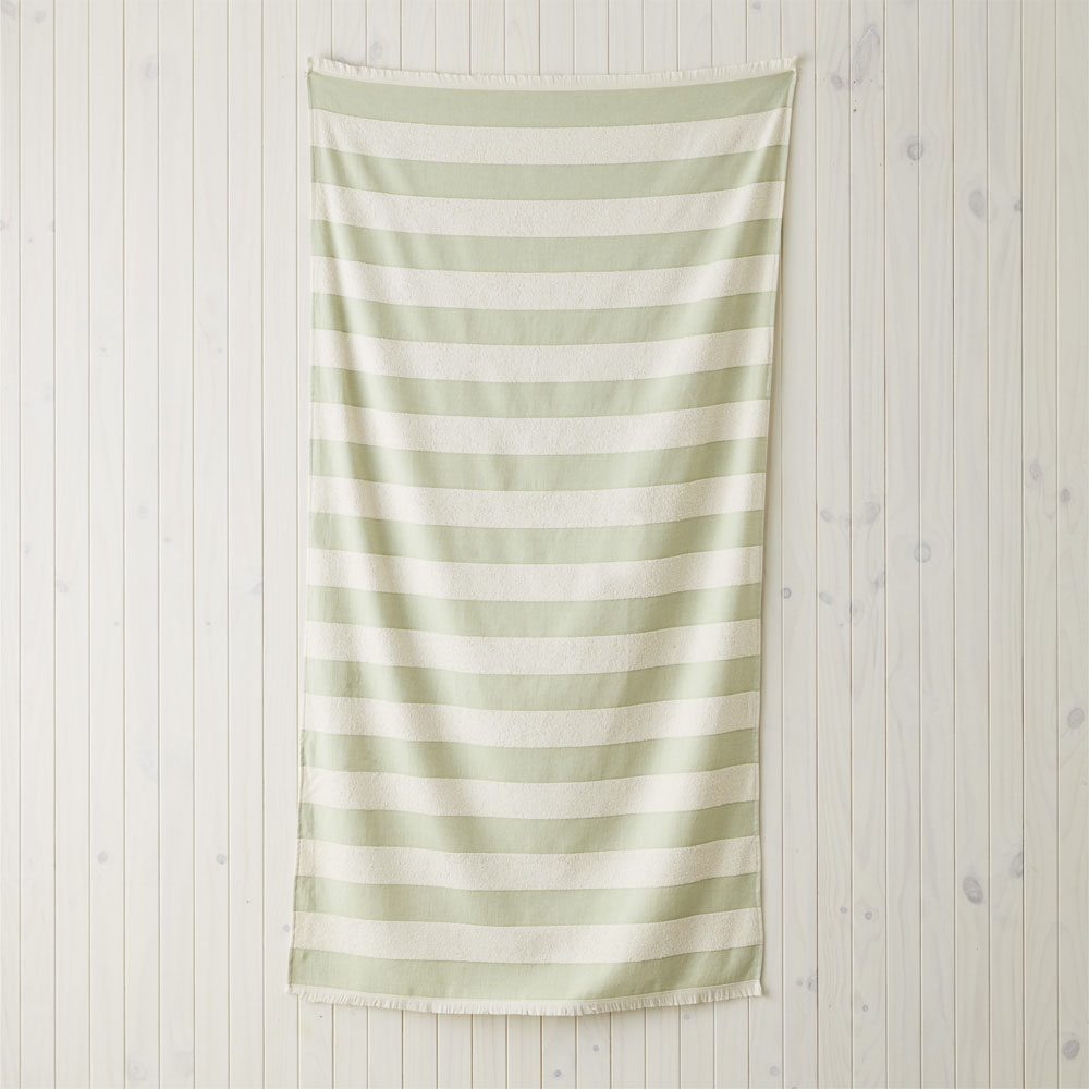 European Leaf & Natural Stripe Turkish Cotton Beach Towel