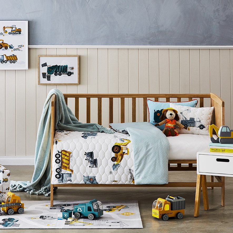 Under Construction White Quilted Cot Quilt Cover Set