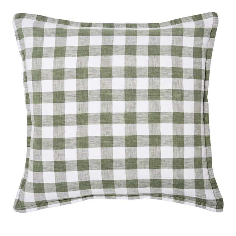 Belgian Forest & White Check Vintage Washed Linen Cushion