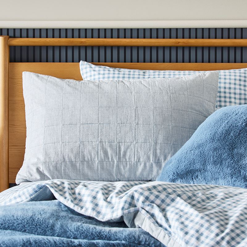 Aston Chambray Quilted Blue Quilt Cover Set