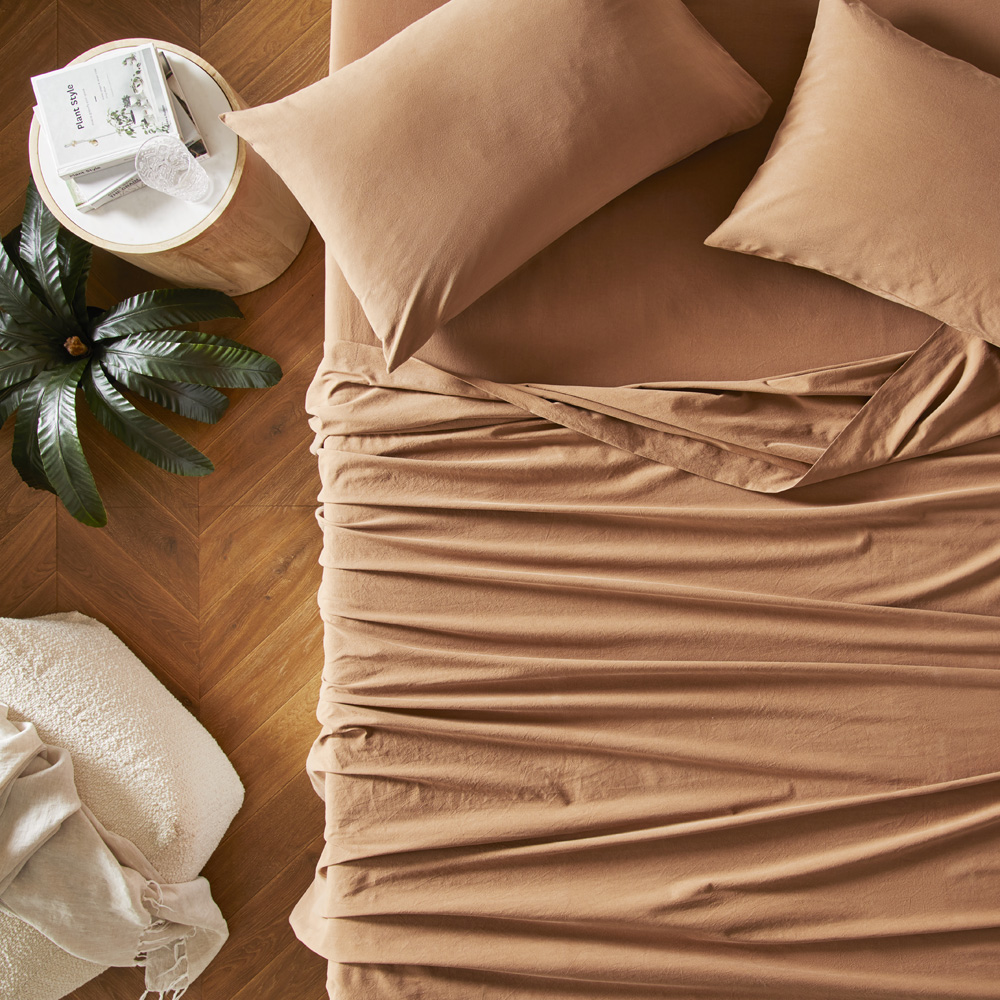 Stonewashed Cotton Cocoa Sheet Separates
