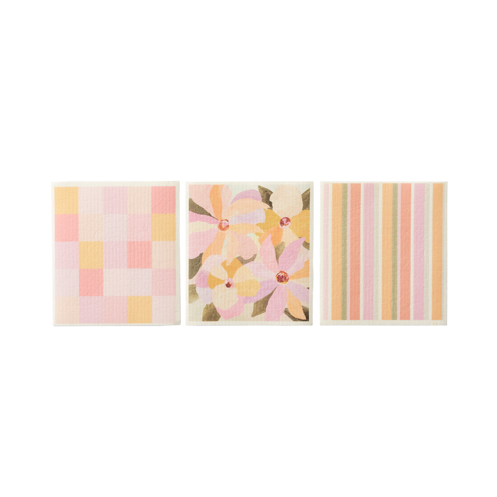 Printed Summer Flowers Dishcloth Pack of 3