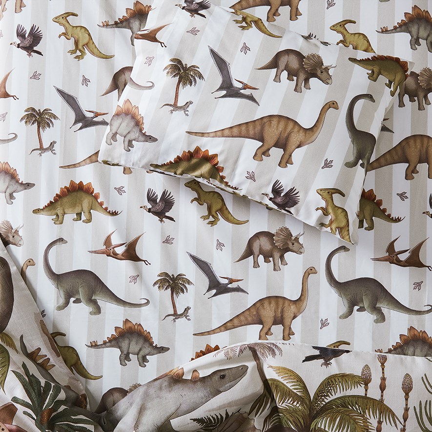 Fleur Harris Prehistorica Natural & White Stripe Cot Fitted Sheet Set