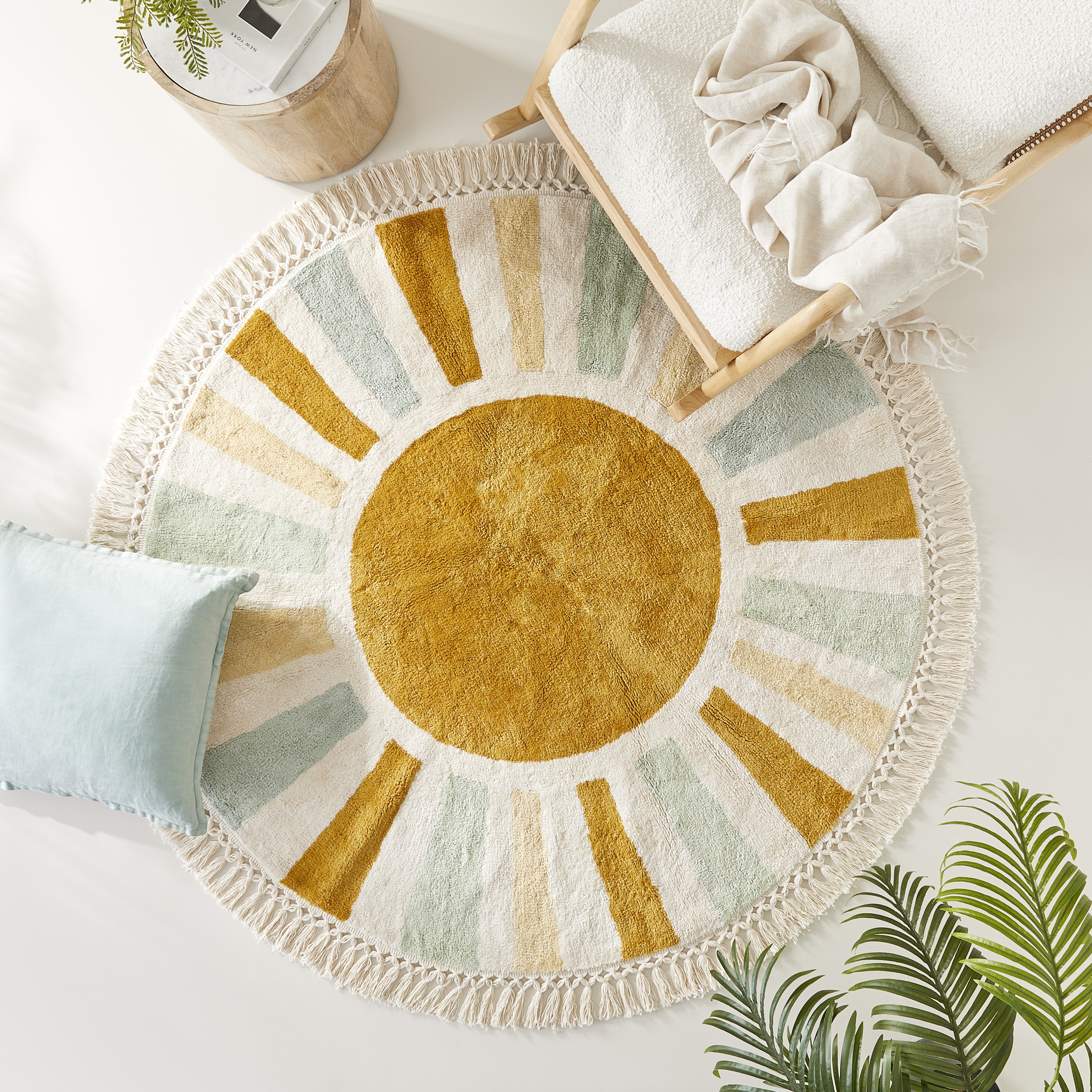 Retro Sun Sage & Ochre Multi Round Rug