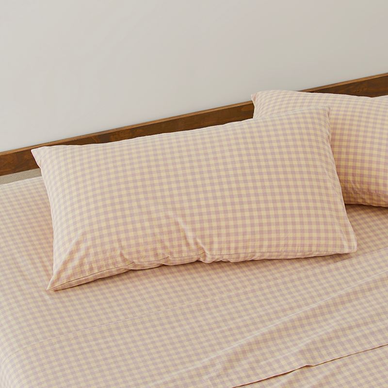Stonewashed Cotton Printed Dusty Lemon Gingham Pillowcases