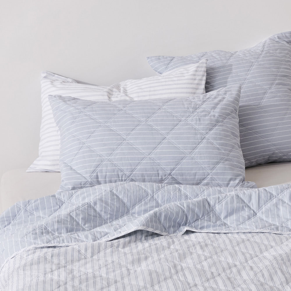 Stonewashed Cotton Blue Stripe Quilted Pillowcases