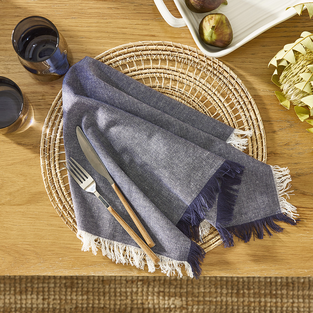 Hudson Denim Chambray Fringe Napkin 2 Pack